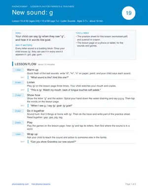 Preview of the “g” lesson plan