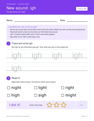 Preview of the “igh” practice sheet