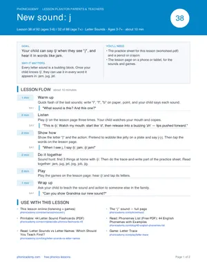 Preview of the “j” lesson plan