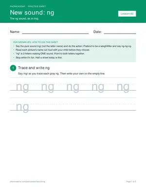 Preview of the “ng” practice sheet