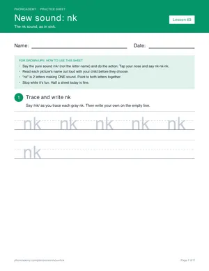 Preview of the “nk” practice sheet