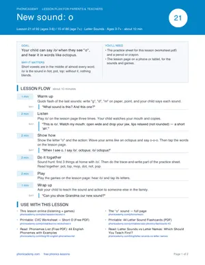 Preview of the “o” lesson plan