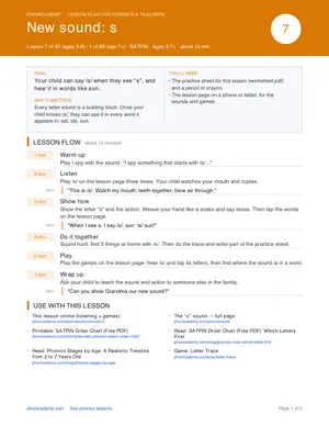 Preview of the “s” lesson plan