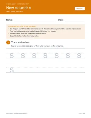 Preview of the “s” practice sheet