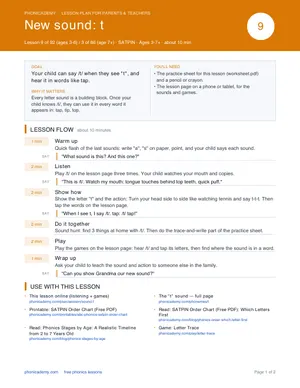 Preview of the “t” lesson plan