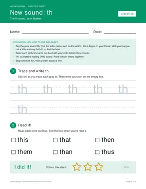 Preview of the “th” practice sheet