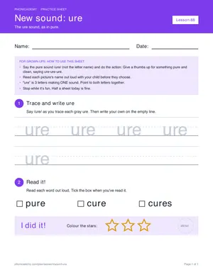 Preview of the “ure” practice sheet
