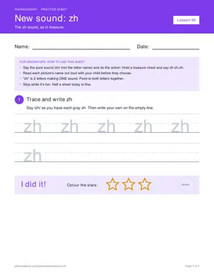 Preview of the “zh” practice sheet