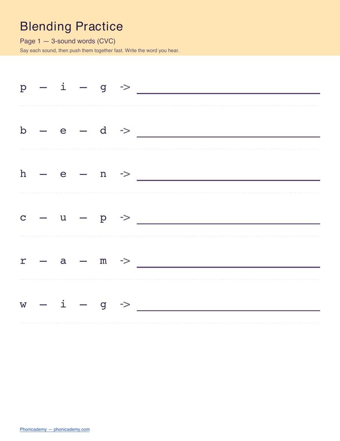 Blending Practice Worksheet (Free PDF)