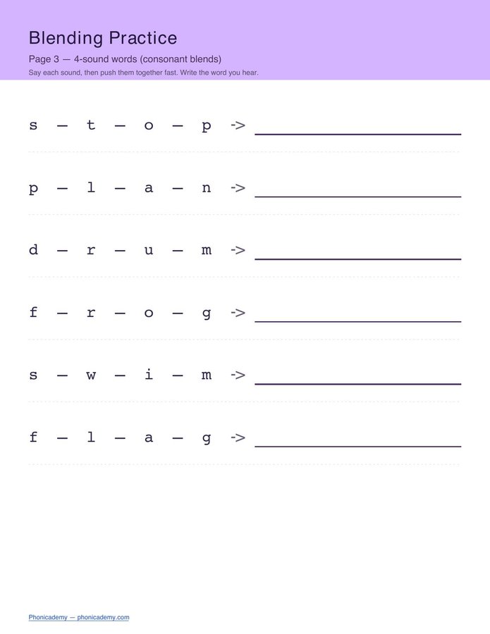 Blending Practice Worksheet (Free PDF) — page 3