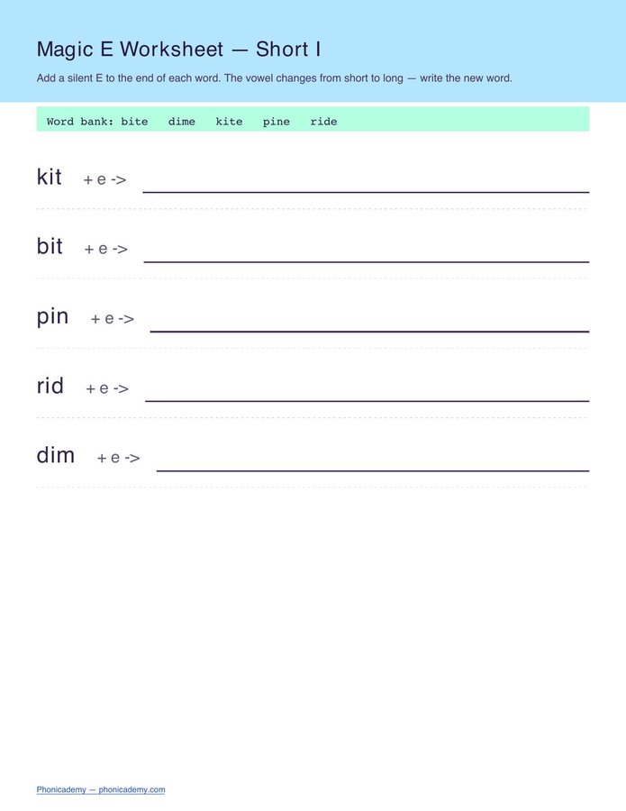 Magic E Worksheet (Free PDF) — page 2