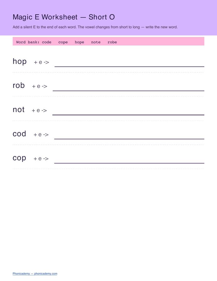 Magic E Worksheet (Free PDF) — page 3