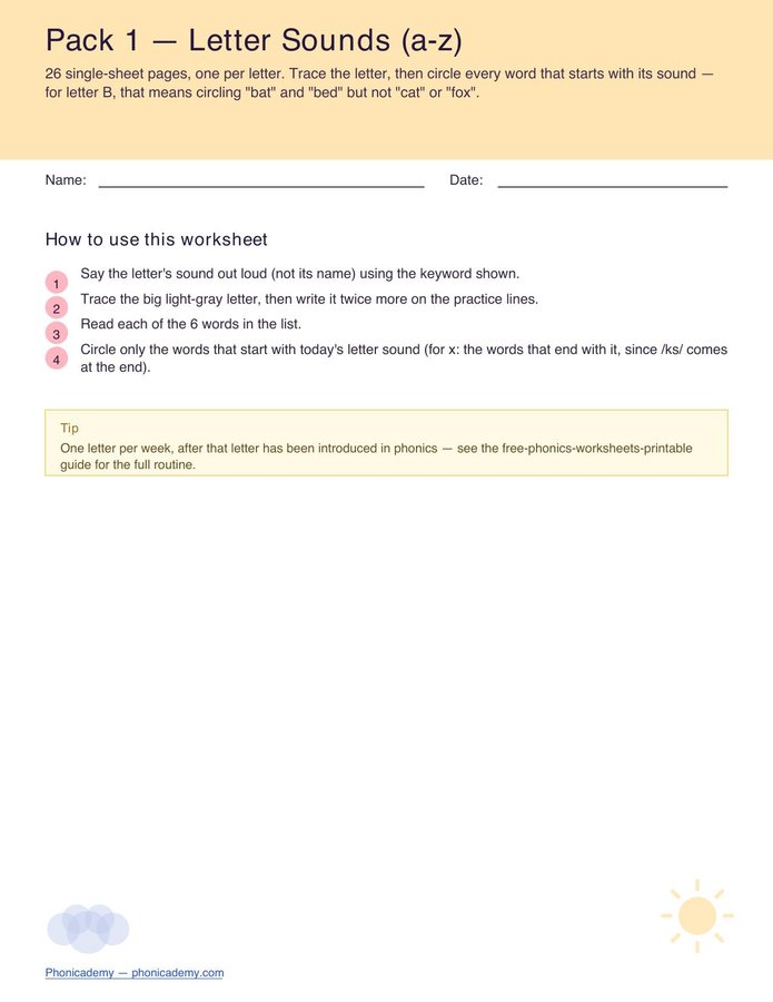 Letter Sounds Pack — Tracing + Keyword Cards (Free PDF)