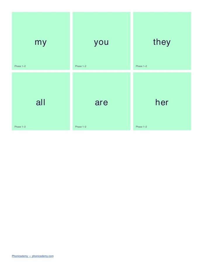 Tricky/Sight Words Flashcards by Phase (PDF) — page 2