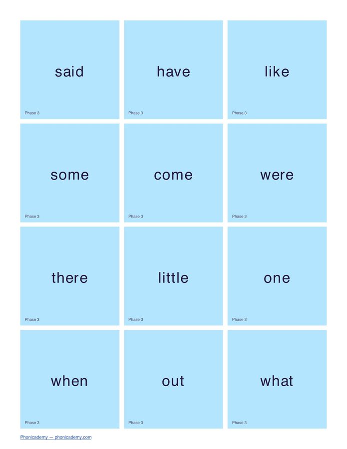 Tricky/Sight Words Flashcards by Phase (PDF) — page 3