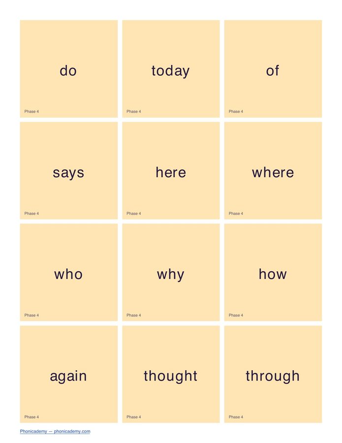 Tricky/Sight Words Flashcards by Phase (PDF) — page 5