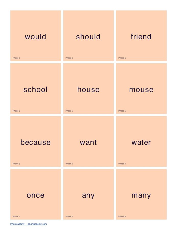 Tricky/Sight Words Flashcards by Phase (PDF) — page 7