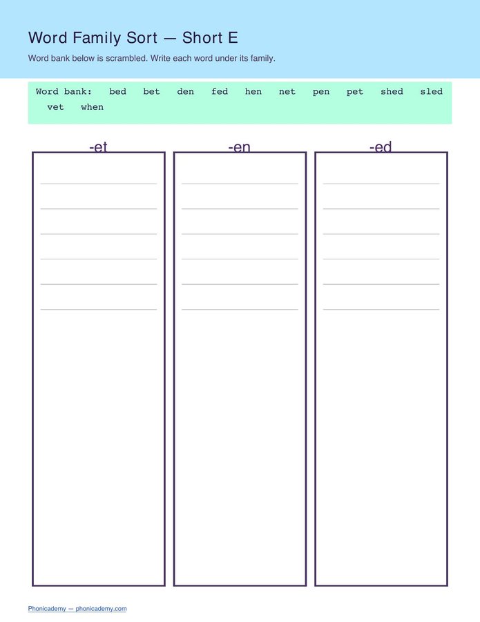 Word Family Sort Worksheet (PDF) — page 2