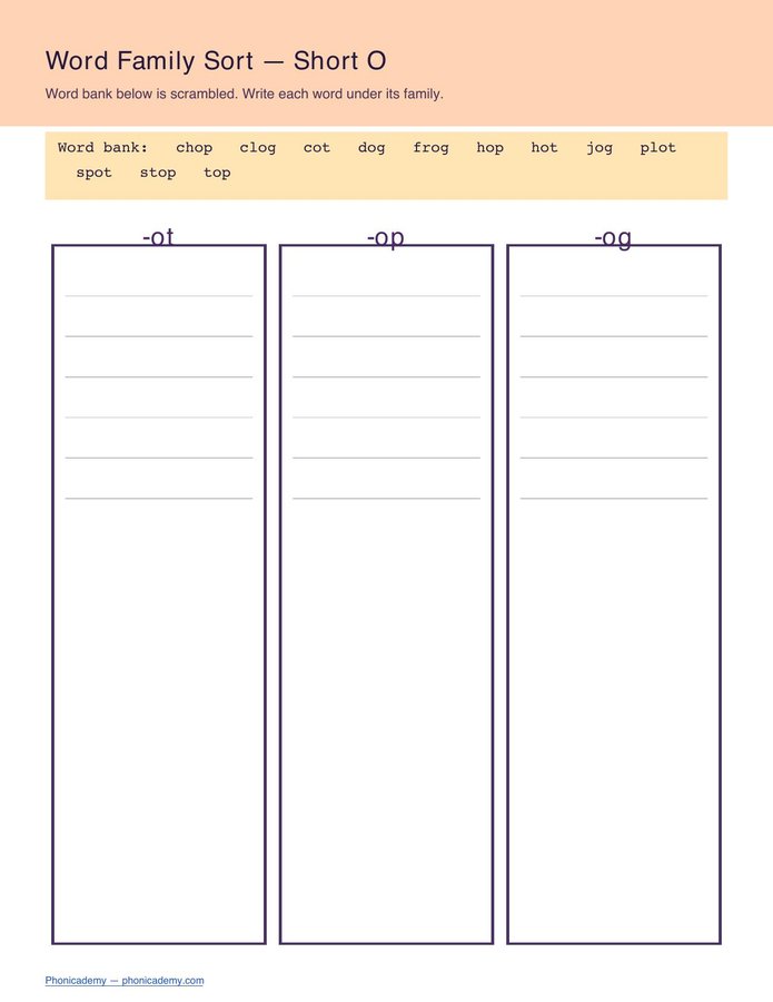 Word Family Sort Worksheet (PDF) — page 4