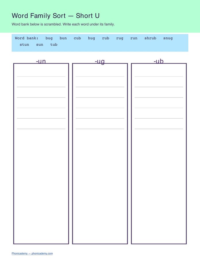 Word Family Sort Worksheet (PDF) — page 5