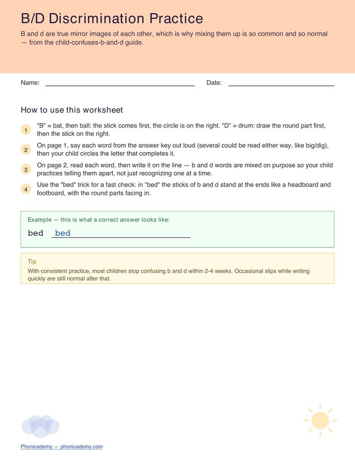 B/D Discrimination Worksheet (Free PDF)
