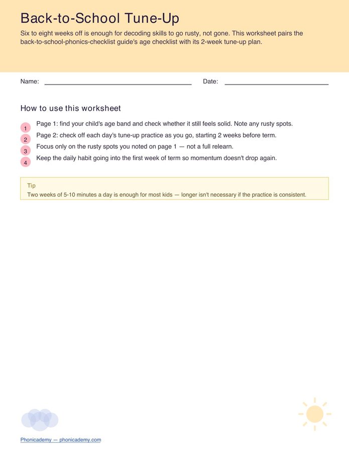 Back-to-School Tune-Up Worksheet (Free PDF)
