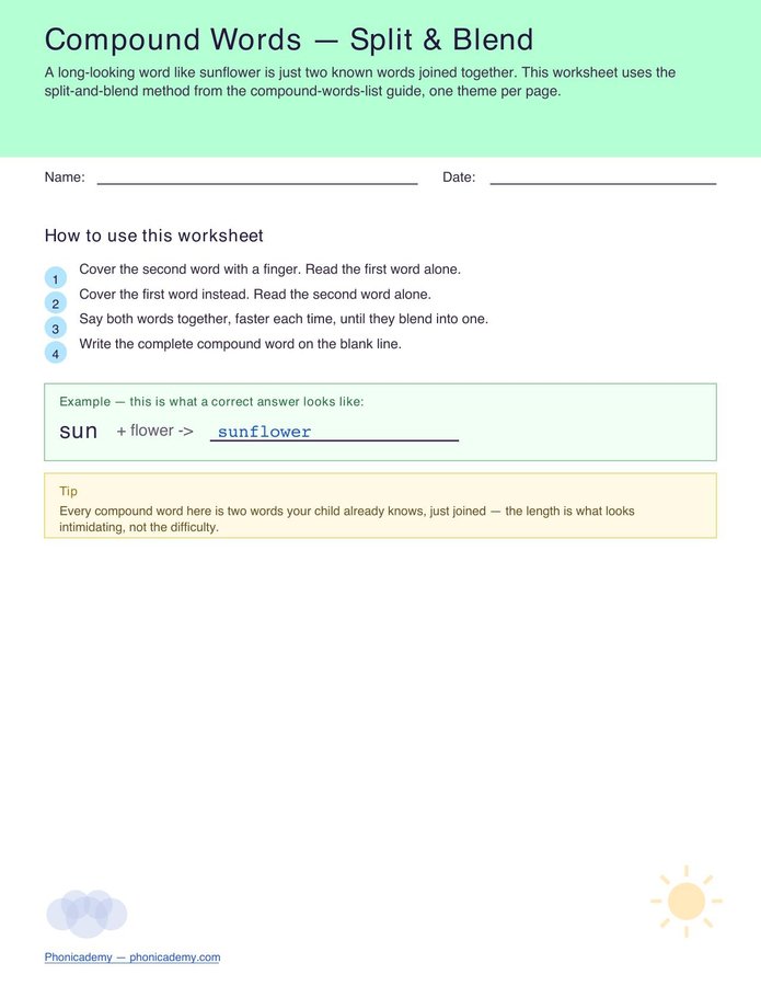 Compound Words — Split & Blend (Free PDF)