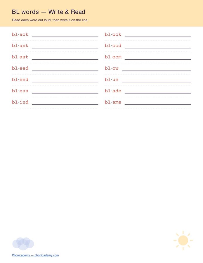 Consonant Blends Worksheet — L, R & S (Free PDF) — page 2