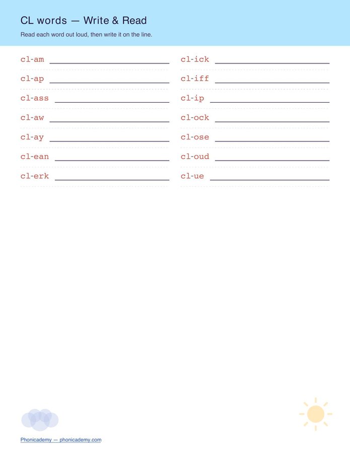 Consonant Blends Worksheet — L-Blends (Free PDF) — page 3