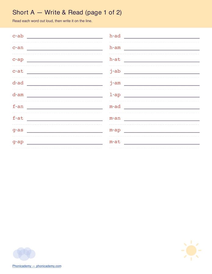 CVC Worksheet — All 5 Vowels (Free PDF) — page 2