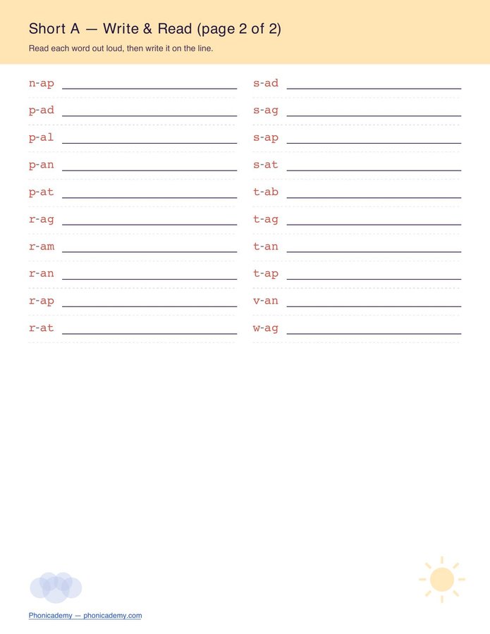 CVC Worksheet — All 5 Vowels (Free PDF) — page 3