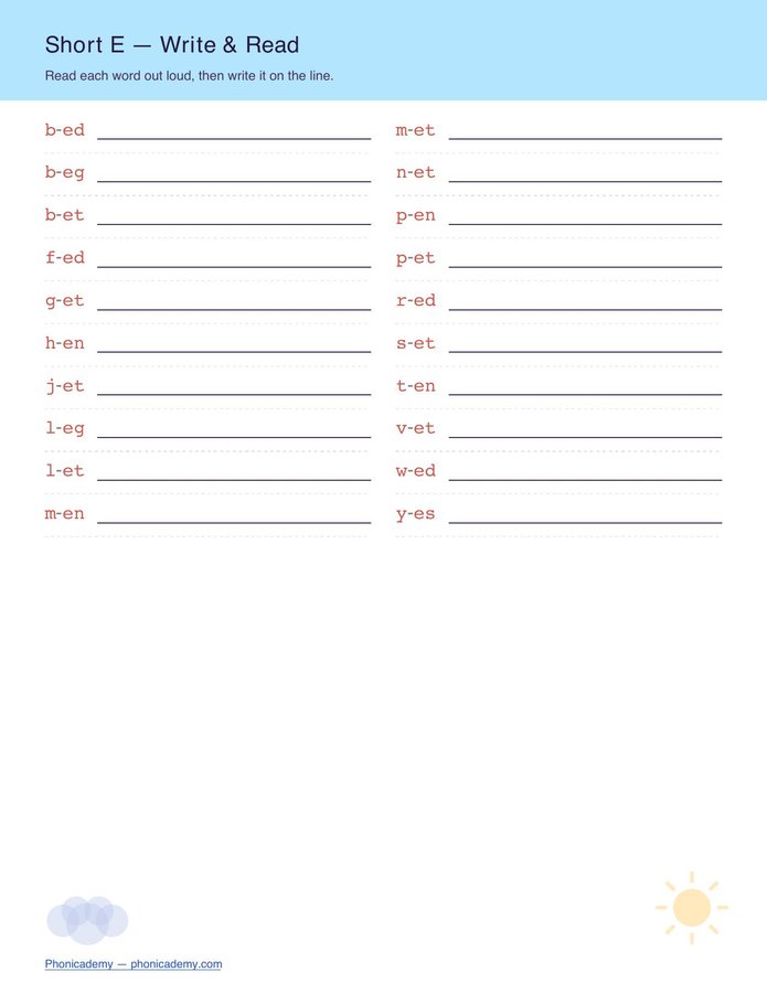 CVC Worksheet — All 5 Vowels (Free PDF) — page 4