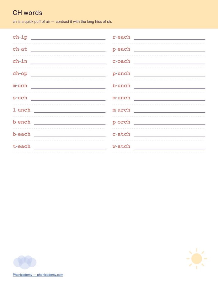 Digraphs Worksheet — CH (Free PDF) — page 2