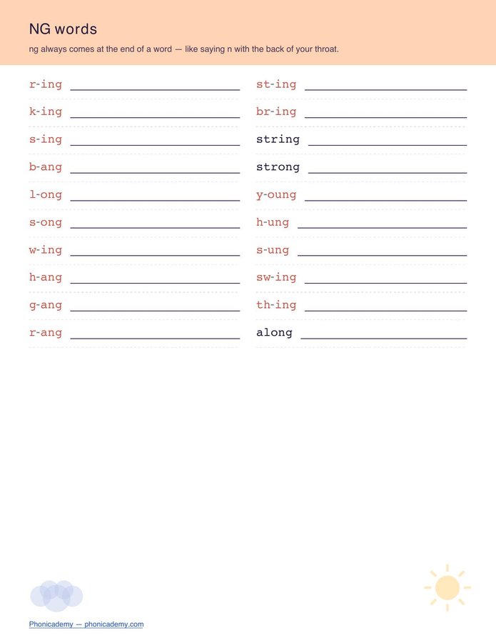 Digraphs Worksheet — NG (Free PDF) — page 2