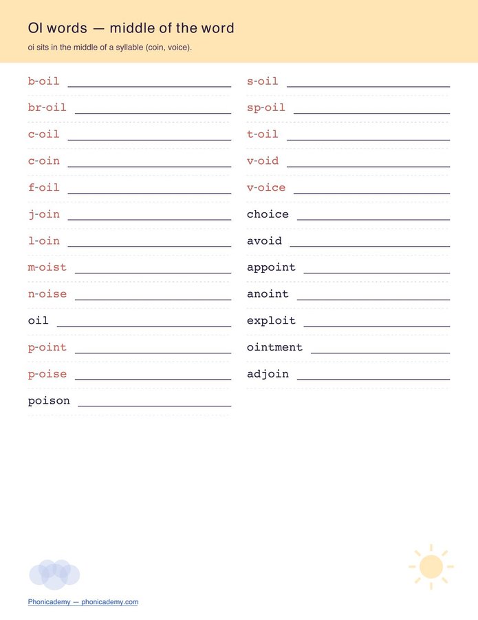 Diphthongs Worksheet — oi/oy (Free PDF) — page 2