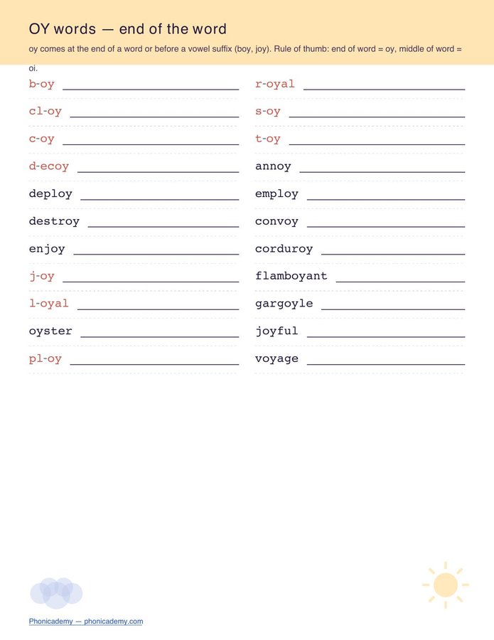 Diphthongs Worksheet — oi/oy (Free PDF) — page 3