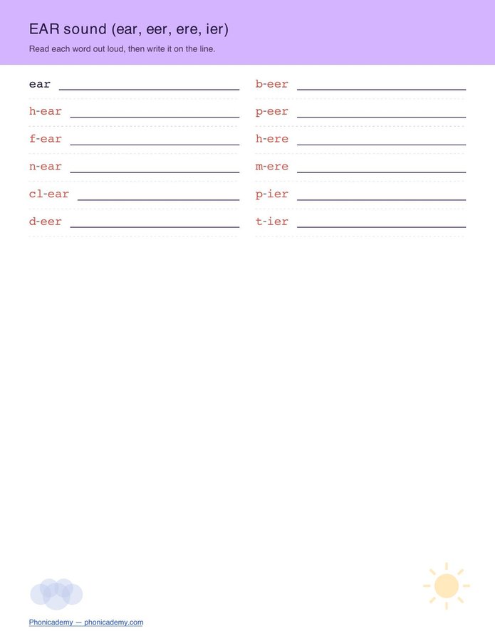 Diphthongs Worksheet — R-Patterns (Free PDF) — page 2