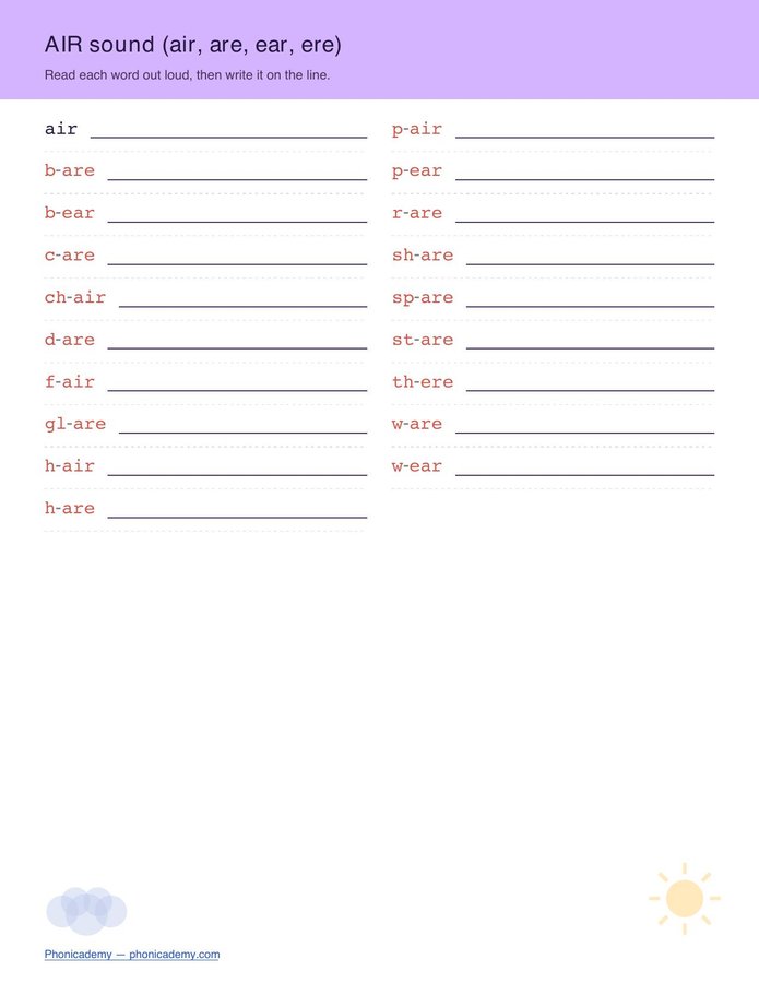 Diphthongs Worksheet — R-Patterns (Free PDF) — page 3