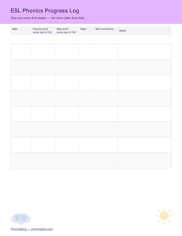 ESL Phonics Progress Log (Free PDF) — page 2