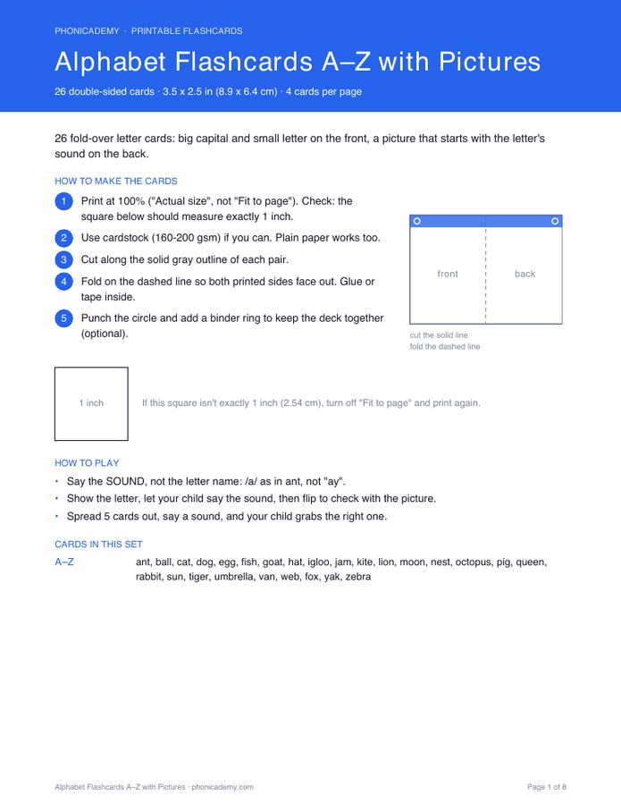 Alphabet Flashcards A–Z with Pictures (PDF)
