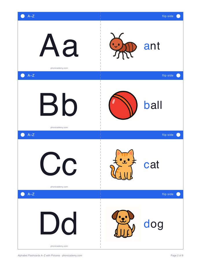 Alphabet Flashcards A–Z with Pictures (PDF) — page 2