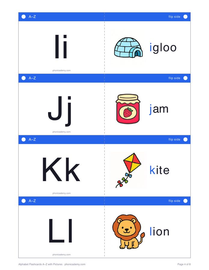 Alphabet Flashcards A–Z with Pictures (PDF) — page 4