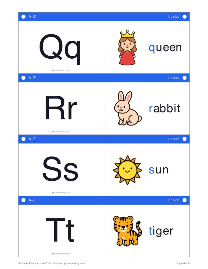 Alphabet Flashcards A–Z with Pictures (PDF) — page 6
