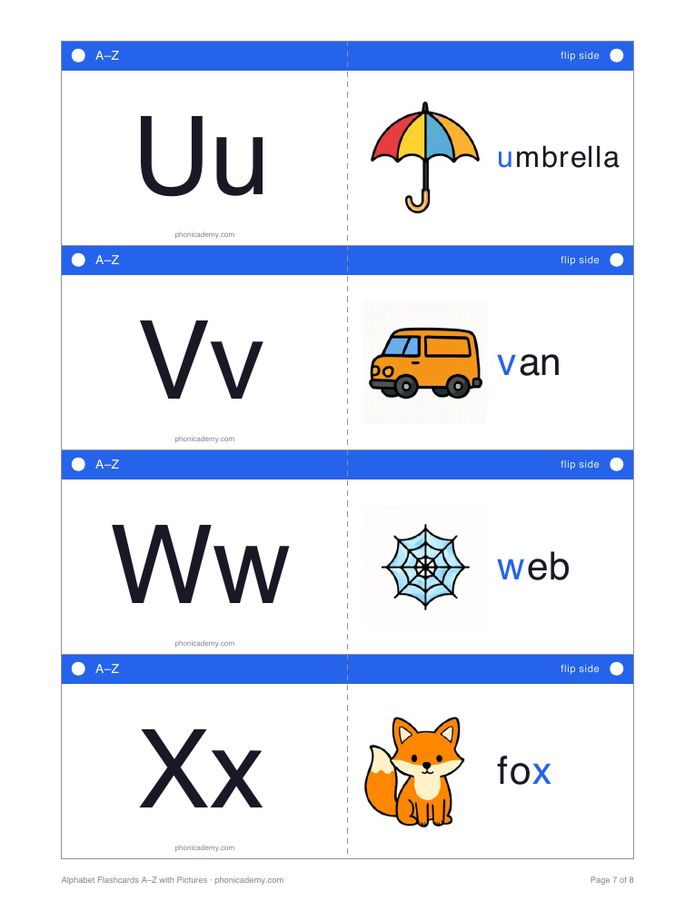 Alphabet Flashcards A–Z with Pictures (PDF) — page 7