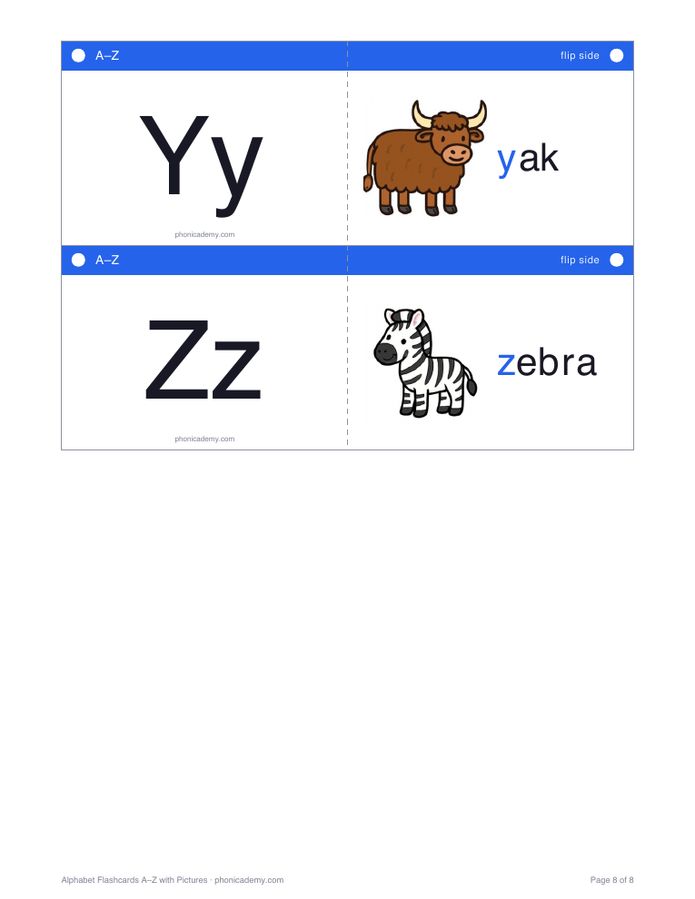 Alphabet Flashcards A–Z with Pictures (PDF) — page 8
