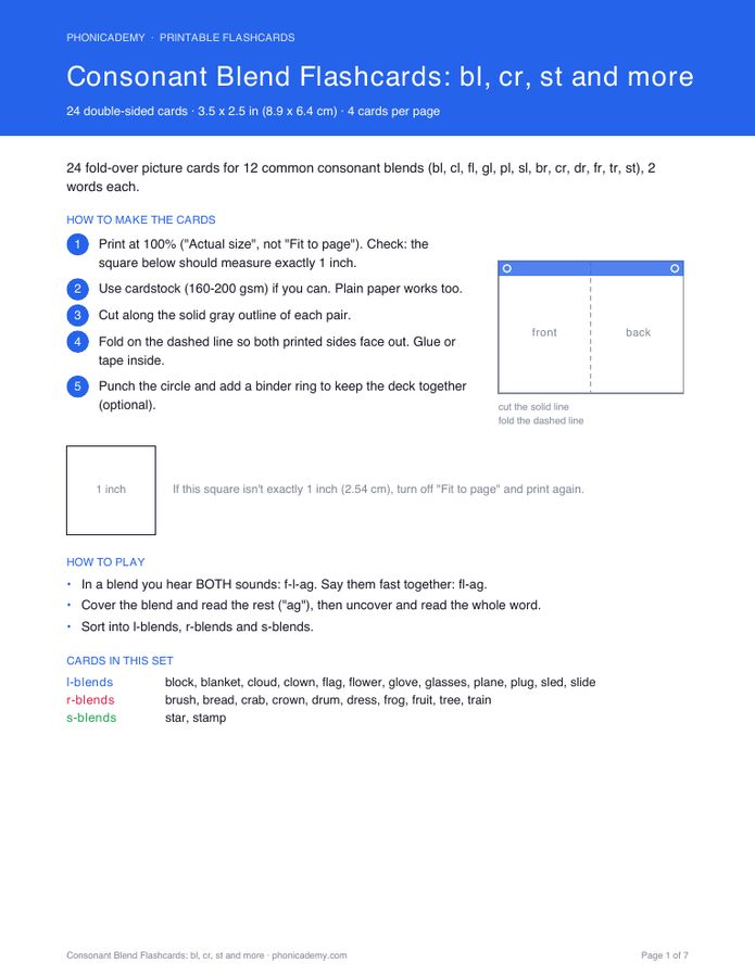 Consonant Blend Flashcards: bl, cr, st and more (PDF)