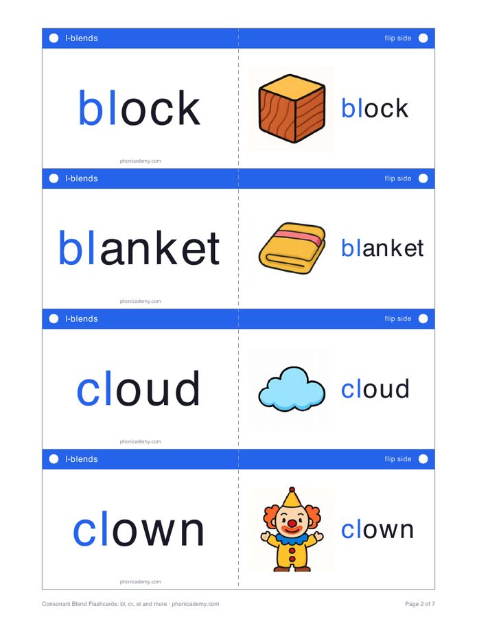 Consonant Blend Flashcards: bl, cr, st and more (PDF) — page 2