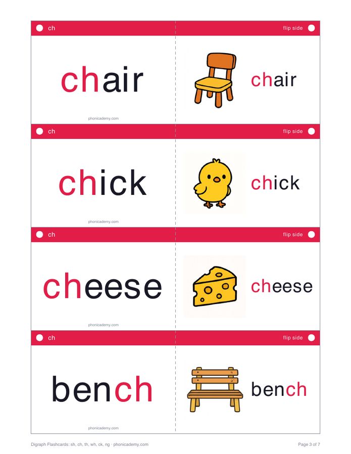 Digraph Flashcards: sh, ch, th, wh, ck, ng (PDF) — page 3
