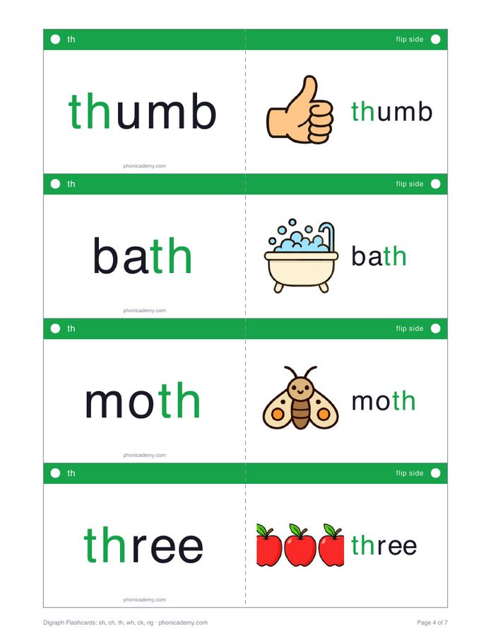 Digraph Flashcards: sh, ch, th, wh, ck, ng (PDF) — page 4