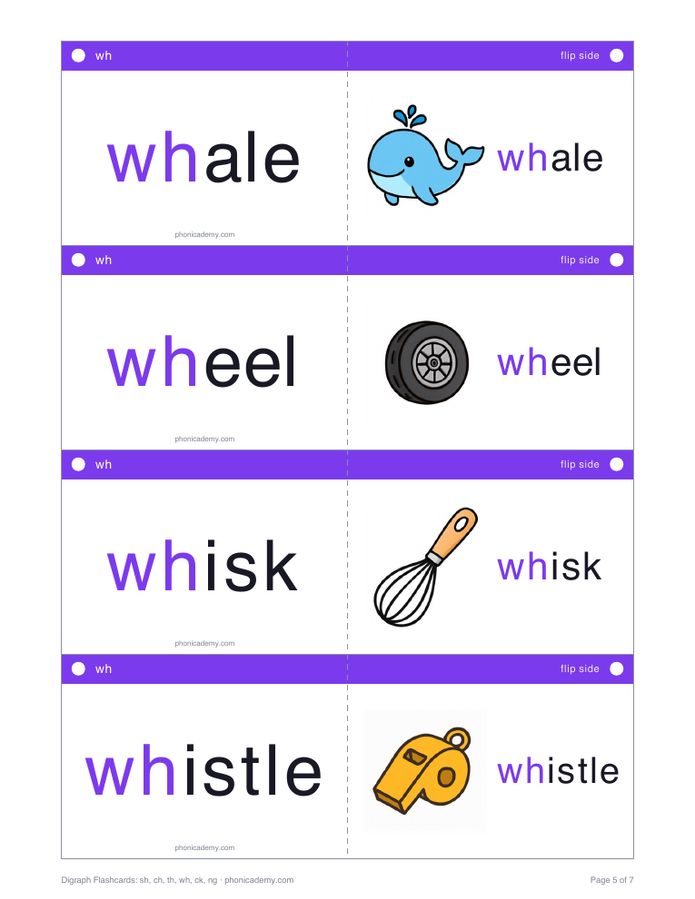 Digraph Flashcards: sh, ch, th, wh, ck, ng (PDF) — page 5